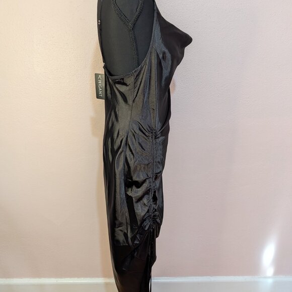 The Black Satin Cowl Neck Midi Dress with Side Ruched - Picture 7 of 15
